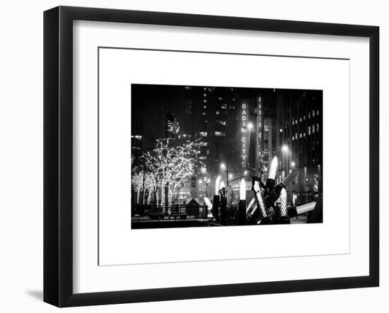 Christmas Decorations in front of the Radio City Music Hall in the Snow on a Winter Night-Philippe Hugonnard-Framed Art Print