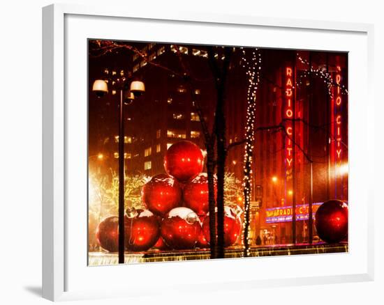 Christmas Decorations in front of the Radio City Music Hall in the Snow-Philippe Hugonnard-Framed Photographic Print