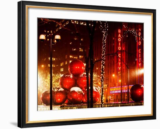 Christmas Decorations in front of the Radio City Music Hall in the Snow-Philippe Hugonnard-Framed Photographic Print