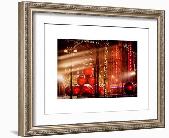 Christmas Decorations in front of the Radio City Music Hall in the Snow-Philippe Hugonnard-Framed Art Print