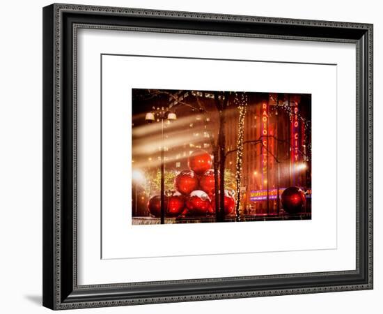 Christmas Decorations in front of the Radio City Music Hall in the Snow-Philippe Hugonnard-Framed Art Print