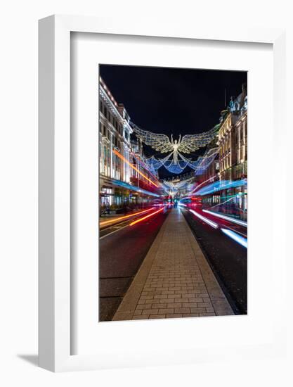 Christmas decorations in Regent Street with light trails, London-Ed Hasler-Framed Photographic Print