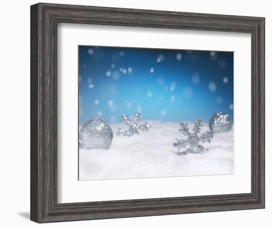 Christmas Decorations in Snow-null-Framed Photographic Print