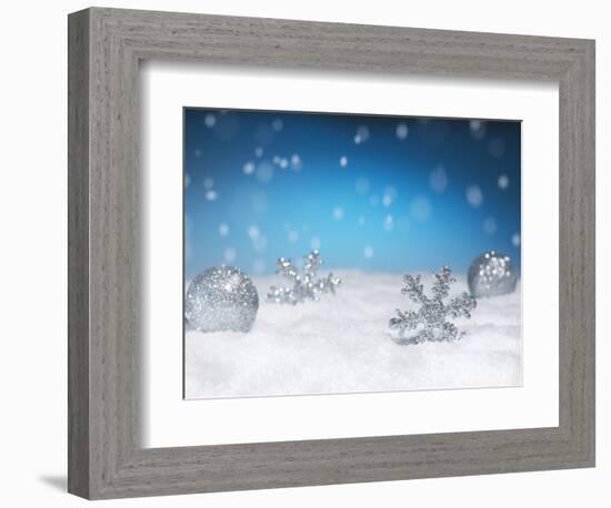 Christmas Decorations in Snow-null-Framed Photographic Print