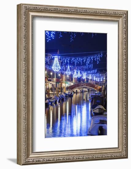 Christmas Decorations Reflected in a Canal, Murano, Venice, Veneto, Italy-Christian Kober-Framed Photographic Print