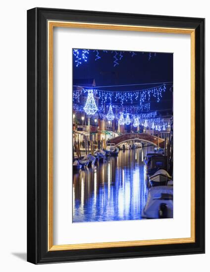 Christmas Decorations Reflected in a Canal, Murano, Venice, Veneto, Italy-Christian Kober-Framed Photographic Print