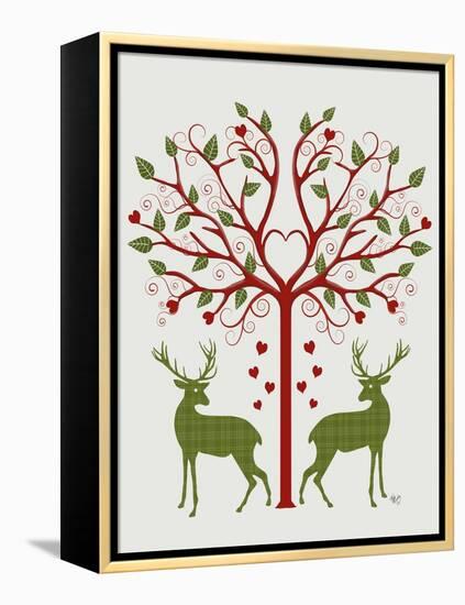 Christmas Des - Deer and Heart Tree, On Cream-Fab Funky-Framed Stretched Canvas