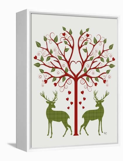 Christmas Des - Deer and Heart Tree, On Cream-Fab Funky-Framed Stretched Canvas