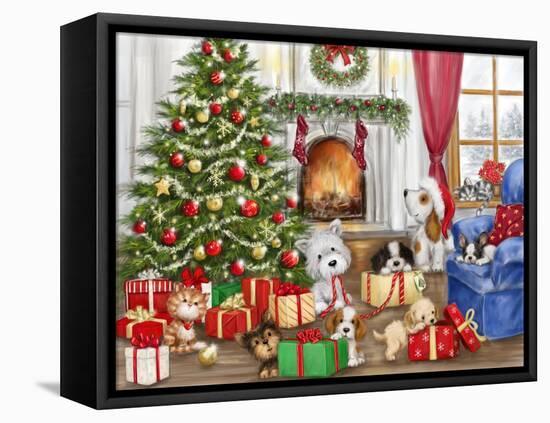 Christmas Dogs and Cats-MAKIKO-Framed Premier Image Canvas