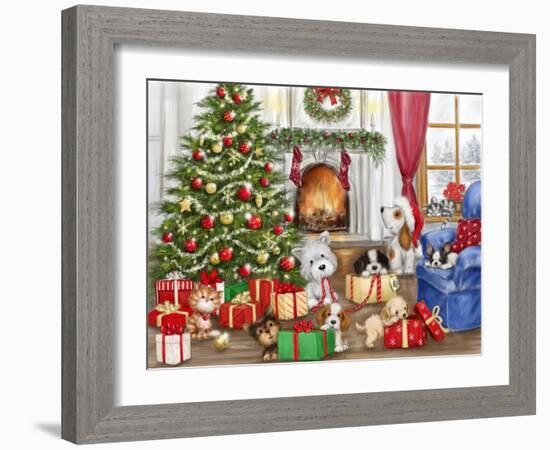 Christmas Dogs and Cats-MAKIKO-Framed Giclee Print