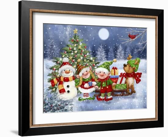 Christmas Elves and Friends-MAKIKO-Framed Giclee Print