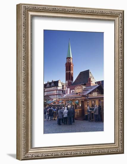 Christmas fair at Roemer, Roemerberg square, Nikolaikirche church, Frankfurt, Hesse, Germany, Europ-Markus Lange-Framed Photographic Print