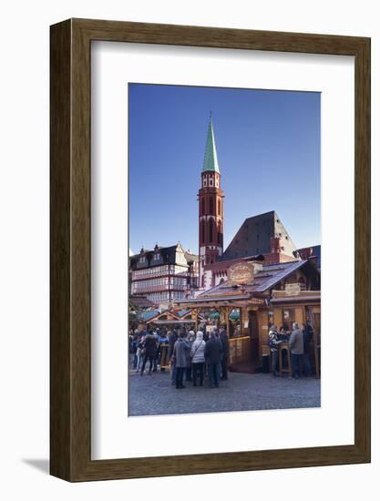 Christmas fair at Roemer, Roemerberg square, Nikolaikirche church, Frankfurt, Hesse, Germany, Europ-Markus Lange-Framed Photographic Print