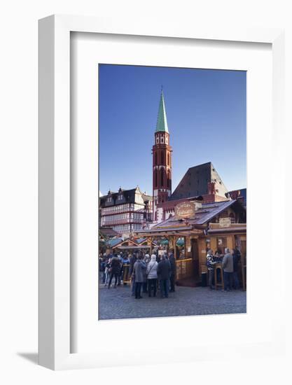 Christmas fair at Roemer, Roemerberg square, Nikolaikirche church, Frankfurt, Hesse, Germany, Europ-Markus Lange-Framed Photographic Print