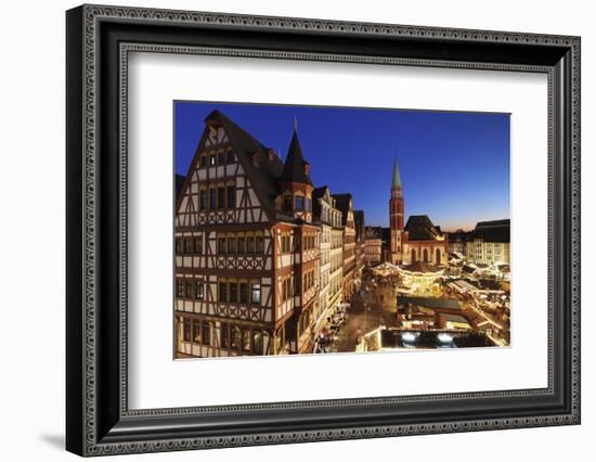 Christmas fair at Roemer, Roemerberg square, Nikolaikirche church, Frankfurt, Hesse, Germany, Europ-Markus Lange-Framed Photographic Print