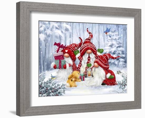 Christmas Gnomes with rabbit-MAKIKO-Framed Giclee Print