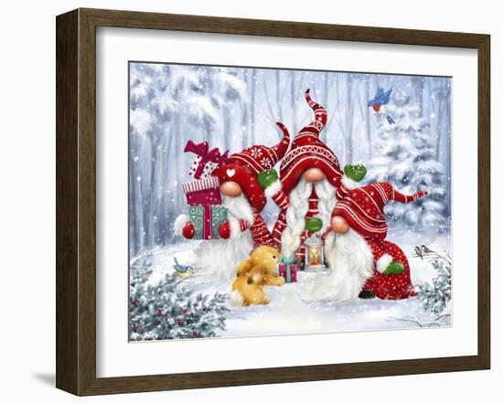 Christmas Gnomes with rabbit-MAKIKO-Framed Giclee Print