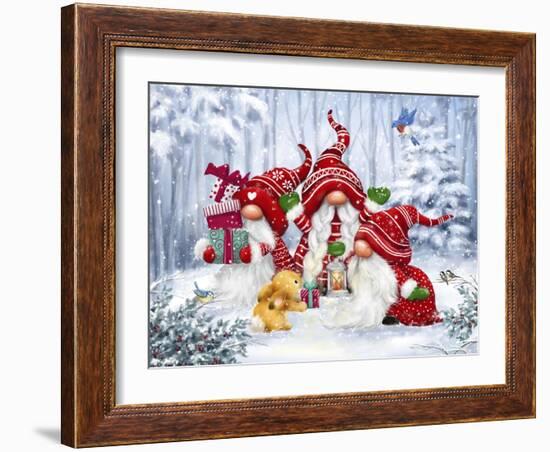 Christmas Gnomes with rabbit-MAKIKO-Framed Giclee Print