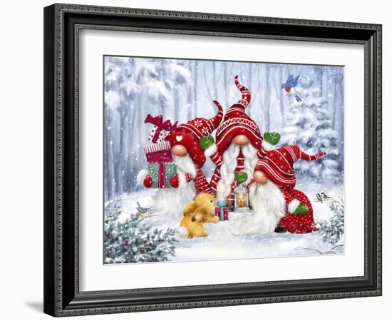 Christmas Gnomes with rabbit-MAKIKO-Framed Giclee Print