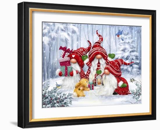 Christmas Gnomes with rabbit-MAKIKO-Framed Giclee Print