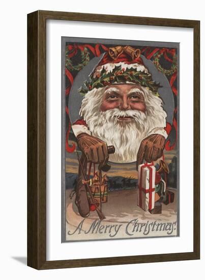 Christmas Greeting - Big Santa Head-Lantern Press-Framed Art Print