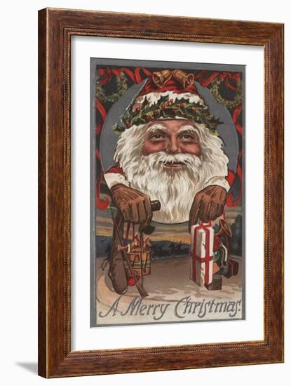 Christmas Greeting - Big Santa Head-Lantern Press-Framed Art Print