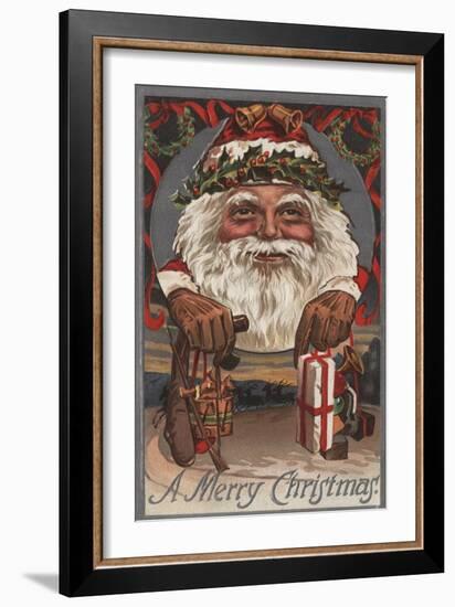 Christmas Greeting - Big Santa Head-Lantern Press-Framed Art Print