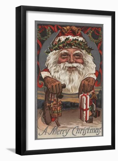 Christmas Greeting - Big Santa Head-Lantern Press-Framed Art Print