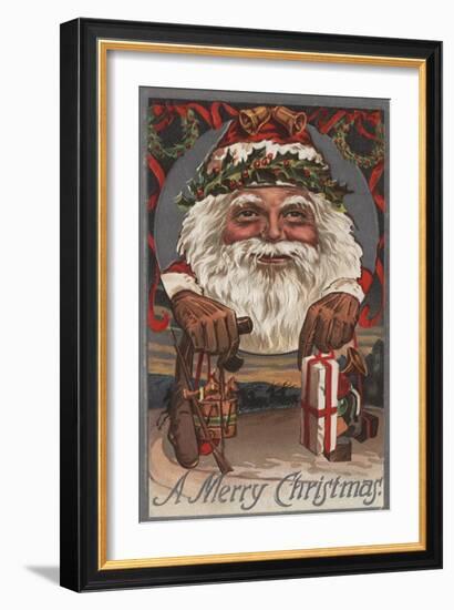 Christmas Greeting - Big Santa Head-Lantern Press-Framed Art Print