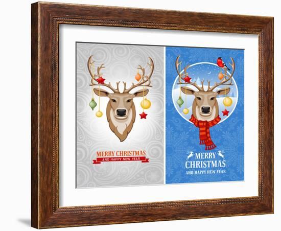 Christmas Greeting Cards with Deer-Pagina-Framed Art Print