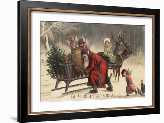 Christmas Greeting - Santa and Sleigh-Lantern Press-Framed Art Print