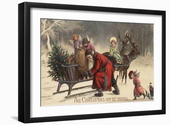 Christmas Greeting - Santa and Sleigh-Lantern Press-Framed Art Print