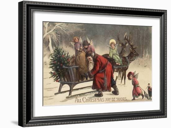 Christmas Greeting - Santa and Sleigh-Lantern Press-Framed Art Print