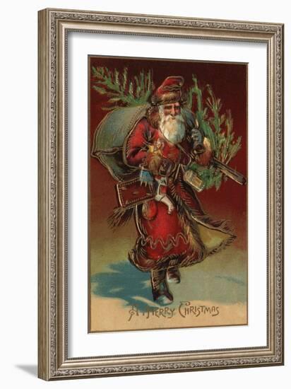 Christmas Greeting - Santa with Gifts No. 2-Lantern Press-Framed Art Print