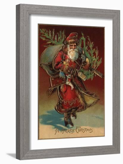 Christmas Greeting - Santa with Gifts No. 2-Lantern Press-Framed Art Print