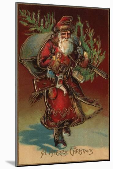 Christmas Greeting - Santa with Gifts No. 2-Lantern Press-Mounted Art Print