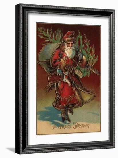 Christmas Greeting - Santa with Gifts No. 2-Lantern Press-Framed Art Print