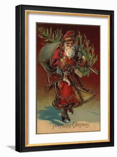 Christmas Greeting - Santa with Gifts No. 2-Lantern Press-Framed Art Print