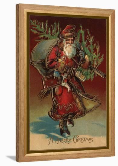 Christmas Greeting - Santa with Gifts No. 2-Lantern Press-Framed Stretched Canvas