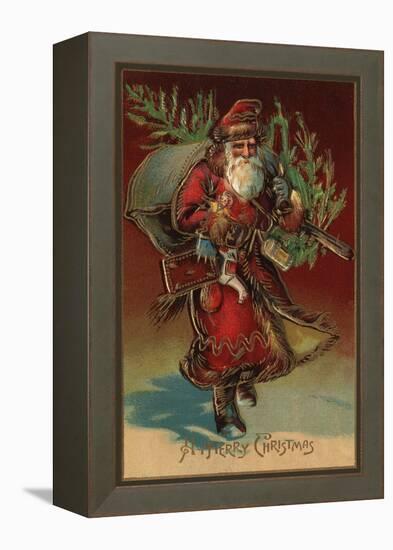 Christmas Greeting - Santa with Gifts No. 2-Lantern Press-Framed Stretched Canvas