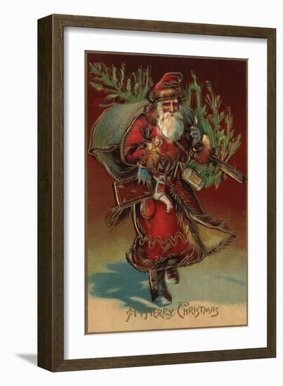 Christmas Greeting - Santa with Gifts No. 2-Lantern Press-Framed Premium Giclee Print