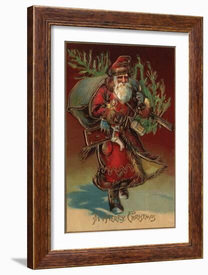 Christmas Greeting - Santa with Gifts No. 2-Lantern Press-Framed Premium Giclee Print