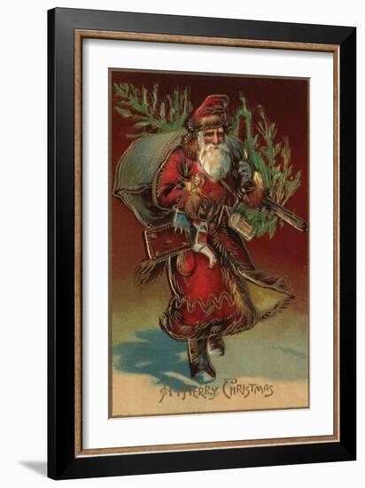 Christmas Greeting - Santa with Gifts No. 2-Lantern Press-Framed Premium Giclee Print