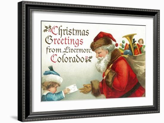 Christmas Greetings from Livermore, Colorado - Santa Getting Letter-Lantern Press-Framed Art Print