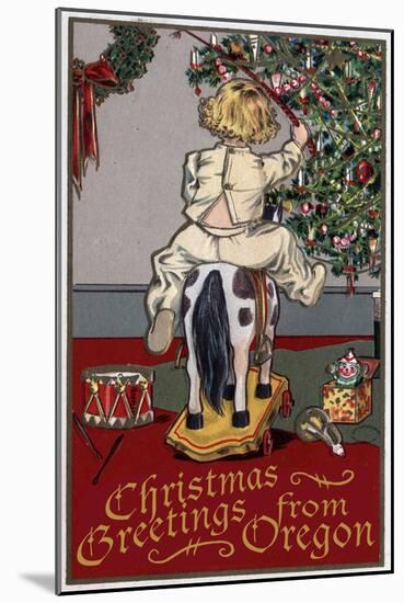Christmas Greetings from Oregon - Girl on Horse-Lantern Press-Mounted Art Print