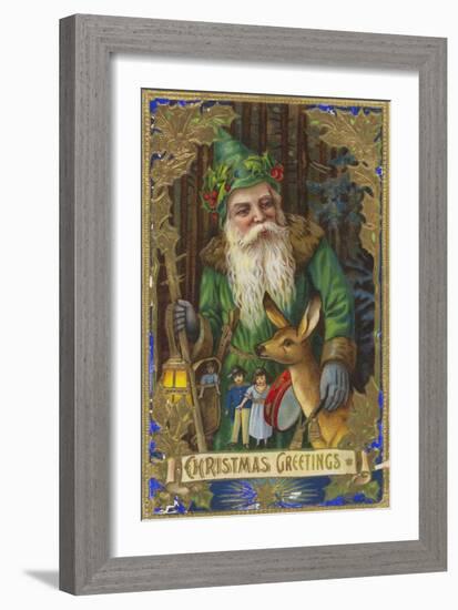 Christmas Greetings Postcard with Father Christmas-null-Framed Giclee Print