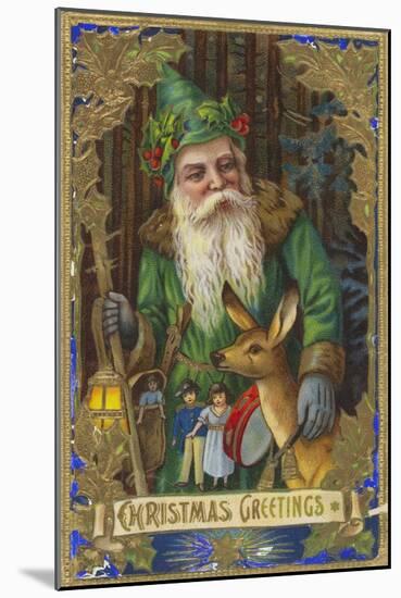 Christmas Greetings Postcard with Father Christmas-null-Mounted Giclee Print