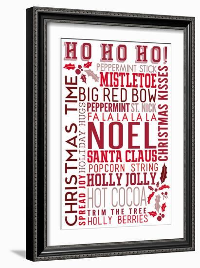 Christmas - Ho Ho Ho - Typography-Lantern Press-Framed Art Print