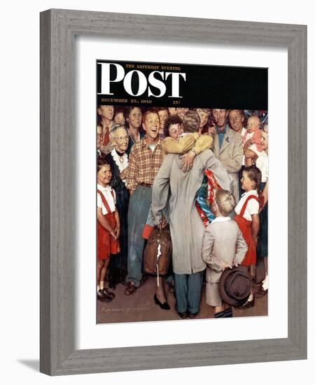 "Christmas Homecoming" Saturday Evening Post Cover, December 25,1948-Norman Rockwell-Framed Giclee Print