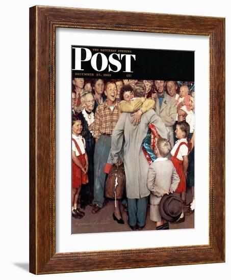 "Christmas Homecoming" Saturday Evening Post Cover, December 25,1948-Norman Rockwell-Framed Giclee Print